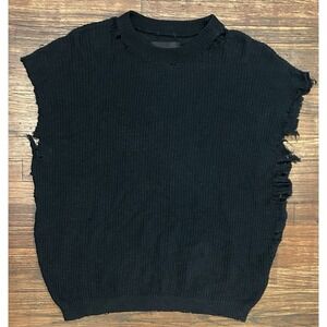 Rose In Good Faith Men's Size Medium Distressed Black Knit Sweater Vest Goth